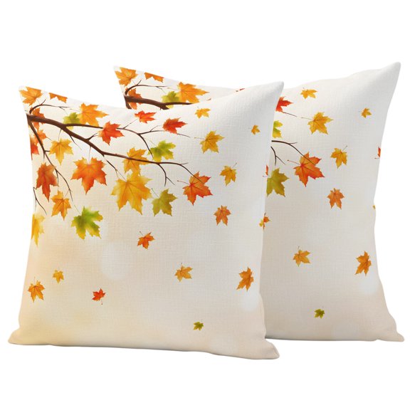 Maple Leaves Fall Outdoor Waterproof Pillow Covers, Thanksgiving Branches Farmhouse Art Decorative Square Throw Pillowcase Sofa Cushion Sham for Patio/Couch/Chair, 16"x16" 2 Pack