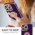 thumbnail image 2 of Case for iPhone 15 Pro Max Case with Ring Stand, 360° Rotatable Ring Holder Magnetic Kickstand, Plating Rose Gold Edge Soft Cover Protective Phone Case for iPhone 15 Pro Max 6.7", Dark Purple, 2 of 14