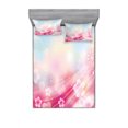 thumbnail image 1 of Modern Bedding Set with Sheet & Covers, Charming Blossoms Flowers Buds Rays Waves Rainbow Ombre Art Print, Printed Bedroom Decor 2 Shams, 4 Sizes, Fuchsia White, by Ambesonne, 1 of 3