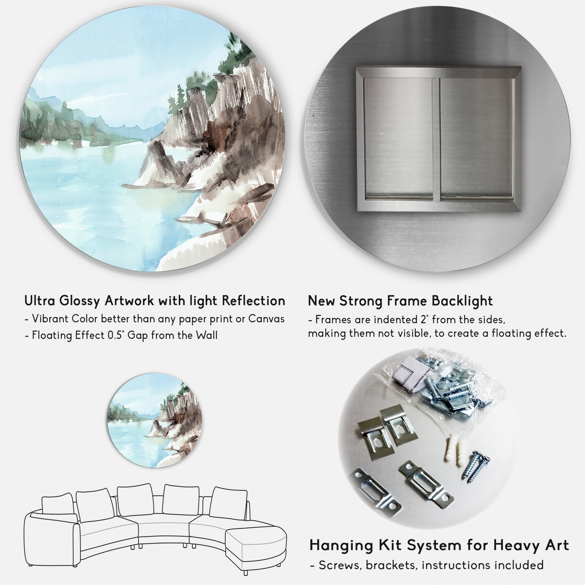 Designart 'Rocks With The Blue Lake' Lake House Circle Metal Wall Art 29x29 - Disc of 29