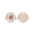 thumbnail image 2 of Suealasg Baby Girl Football Romper Long Sleeve Crew Neck Bow Print Bodysuit Newborn Clothes, 2 of 9