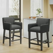 Noble House Deville Fabric Upholstered Wood 26 inch Counter Stools, Set of 2, Charcoal and Gray