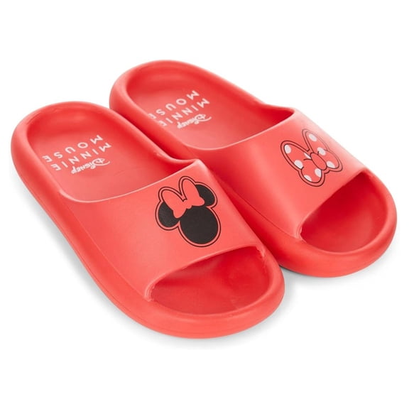 Disney Women's Minnie and Mickey Mouse Slides, Comfort Foam Slip-on Sandals Slippers Red - 9