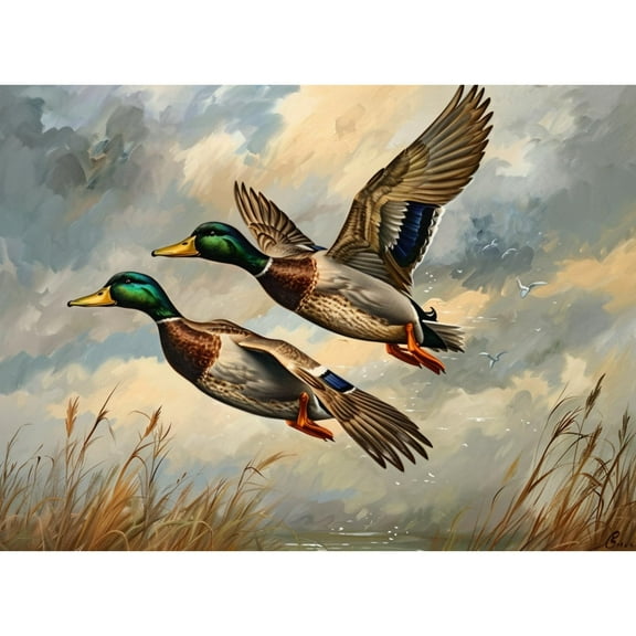 A Pair of Flying Mallards 5D Diamond Art Painting by Number Kits for Adults DIY Paint with Round Full Drill Diamond Gems Painting Art Craft for Home Wall Decor 15.8x19.8in