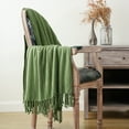 thumbnail image 6 of Battilo Green Throw Blanket for Couch, Decorative Blanket for Bedroom, Soft Warm Throw with Tassels, 50"x60", 6 of 7