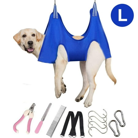 Oneisall Dog Grooming Hammock Harness for Pet Nail Trimming  Breathable Pet Grooming Sling Restraint Bag  Dog Grooming Hammock Helper - Blue L