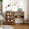 thumbnail image 1 of Gymax Folding Sewing Craft Table, with Extra Storage Shelf and Wheels, Brown (1 Count), 1 of 10