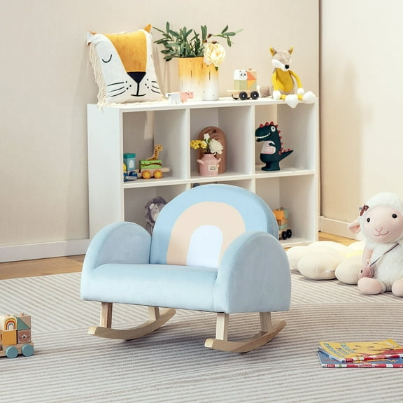 Amijoy Preschool Rocking Chair,Toddler Rocking Chair Children's Upholstered Velvet Rocker Kids Armchair Blue