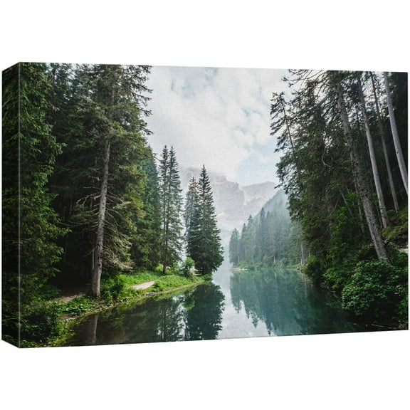 wall26 Canvas Print Wall Art Fall Green Forest with Lake Reflection Nature Wilderness Photography Modern Art Rustic Scenic Colorful Multicolor for Living Room, Bedroom, Office - 24"x36"