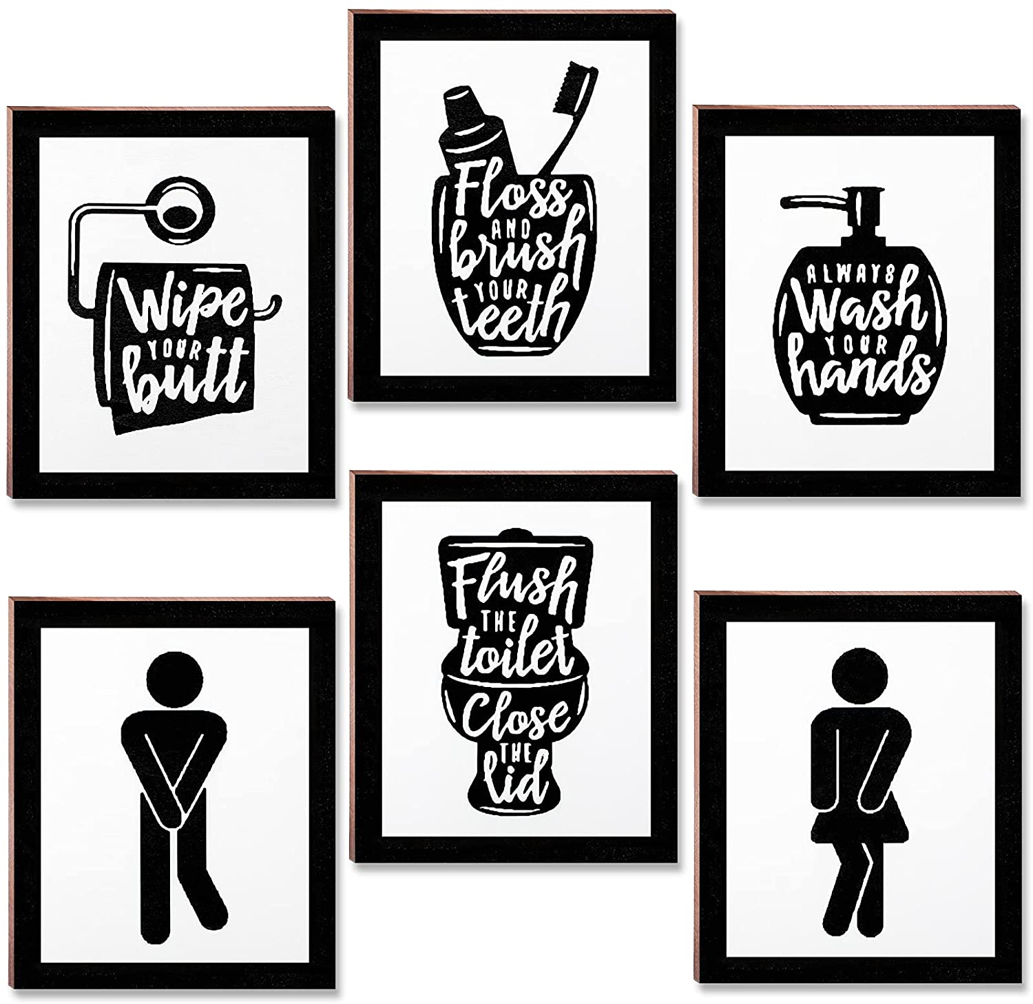 Pieces Bathroom Decor Wall Art Prints, Wood Material Bathroom Art, Black  and White Bathroom Decor, Funny Bathroom Sign Set, Black Wall Decor,  Bathroom Pictures for Wall
