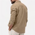 thumbnail image 7 of Clearance! Hontri Men's Fashion Spring And Summer Casual Long Sleeved Lapel Solid Color Shirt Shirt Double Pockets Men's Shirt Men Shirts Khaki Xl, 7 of 7