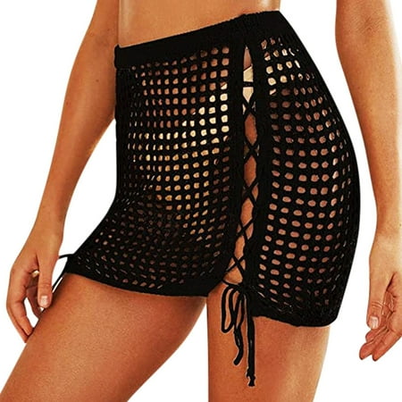 MSJUHEG Swimsuit Coverup for Women Sarong Wraps for Women Bikini Cover Up Bathing Suit Cover Up for Women Swim Skirt Summer Two Piece Sexy Bikini Striped Bandage Swimwear Swimsuit Black L