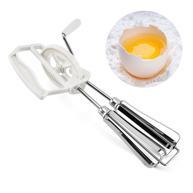 Batidor de huevos, batidor de mano manual giratorio de acero inoxidable Batidor de huevos Mezclador Licuadora Utensilios de cocina (Blanco)