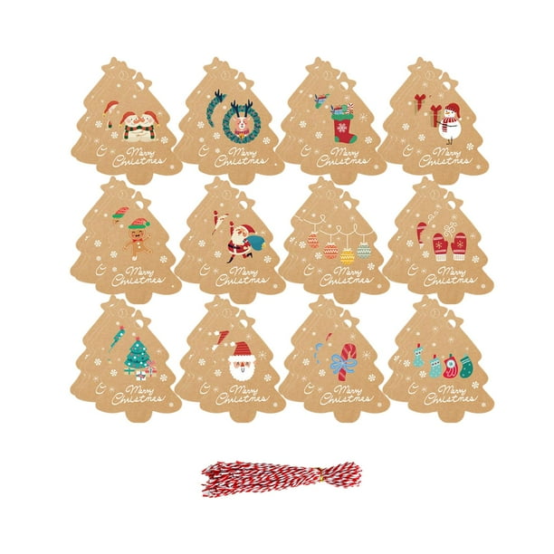 Etiquetas navideñas con agujeros con cuerda Etiquetas de dibujos animados Bolsas Etiquetas colgantes Etiquetas para Caqui en forma de árbol