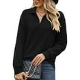 thumbnail image 2 of SHIBEVER Womens Fall Tops V Neck Long Sleeve Shirts Casual Tunic Tops Henley T shirts Lapel Collar Blouses Loose Fit Fashion Pullover Solid Color Black Size XL, 2 of 5