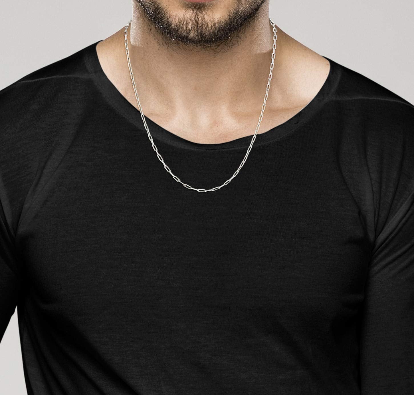 Miabella Italian Solid 925 Sterling Silver 2.5mm Paperclip Link Chain Necklace for Women Men, Made in Italy(Length 22 Inches (men's average length))