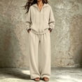 thumbnail image 2 of Szluipve Women Full Zip Hoodie 2 Piece Outfits Drawstring Long Sleeve Zip‑Up Hooded Jacket and Elastic Waist Wide Leg Pants Casual Tracksuit Loungewear Set Khaki L, 2 of 7