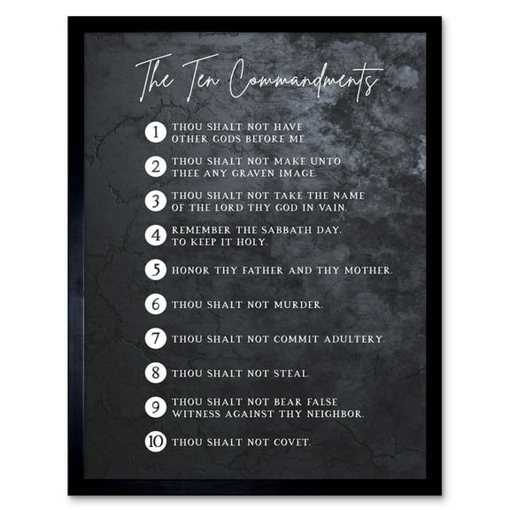 Ten Commandments From God Christian Bible Verse Quote Scripture Typography Art Print Framed Poster Wall Decor 12x16 inch
