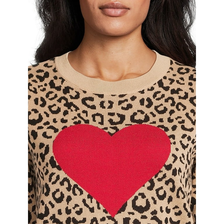J crew red sweater with leopard heart top