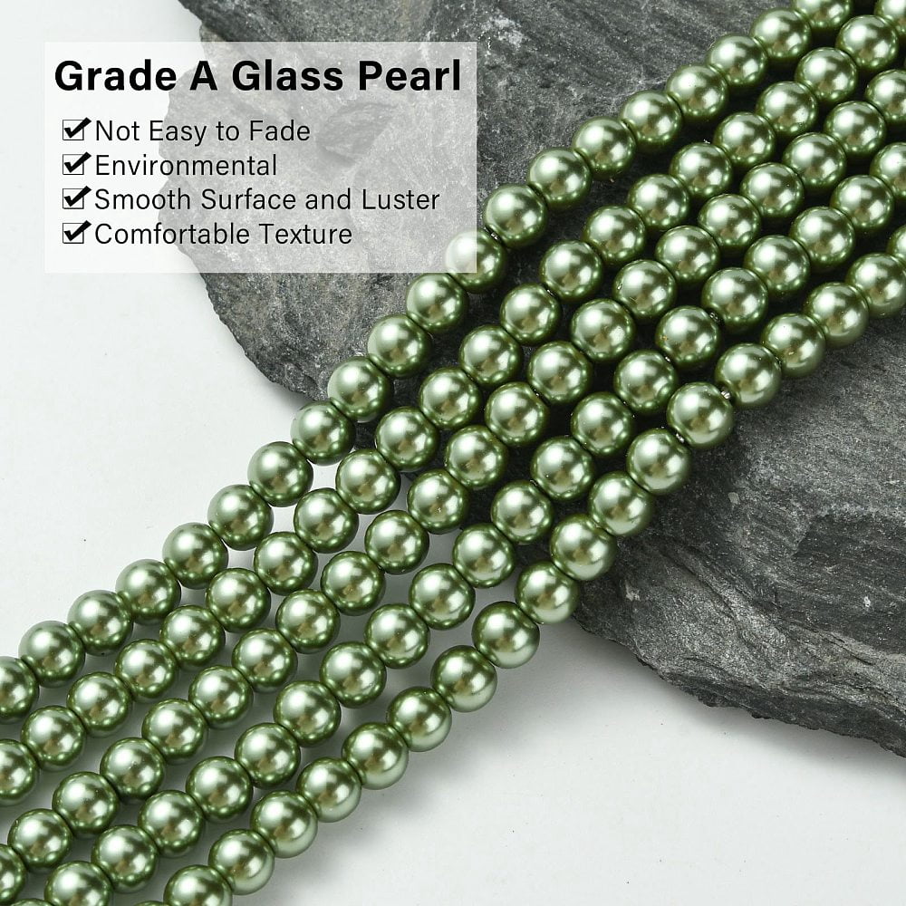 20 strand Eco-Friendly Dyed Glass Pearl Bead Strands Round Cotton Cord Threaded Dark Olive Green 6mm Hole: 1.2~1.5mm 70pcs/strand 15.7 inch