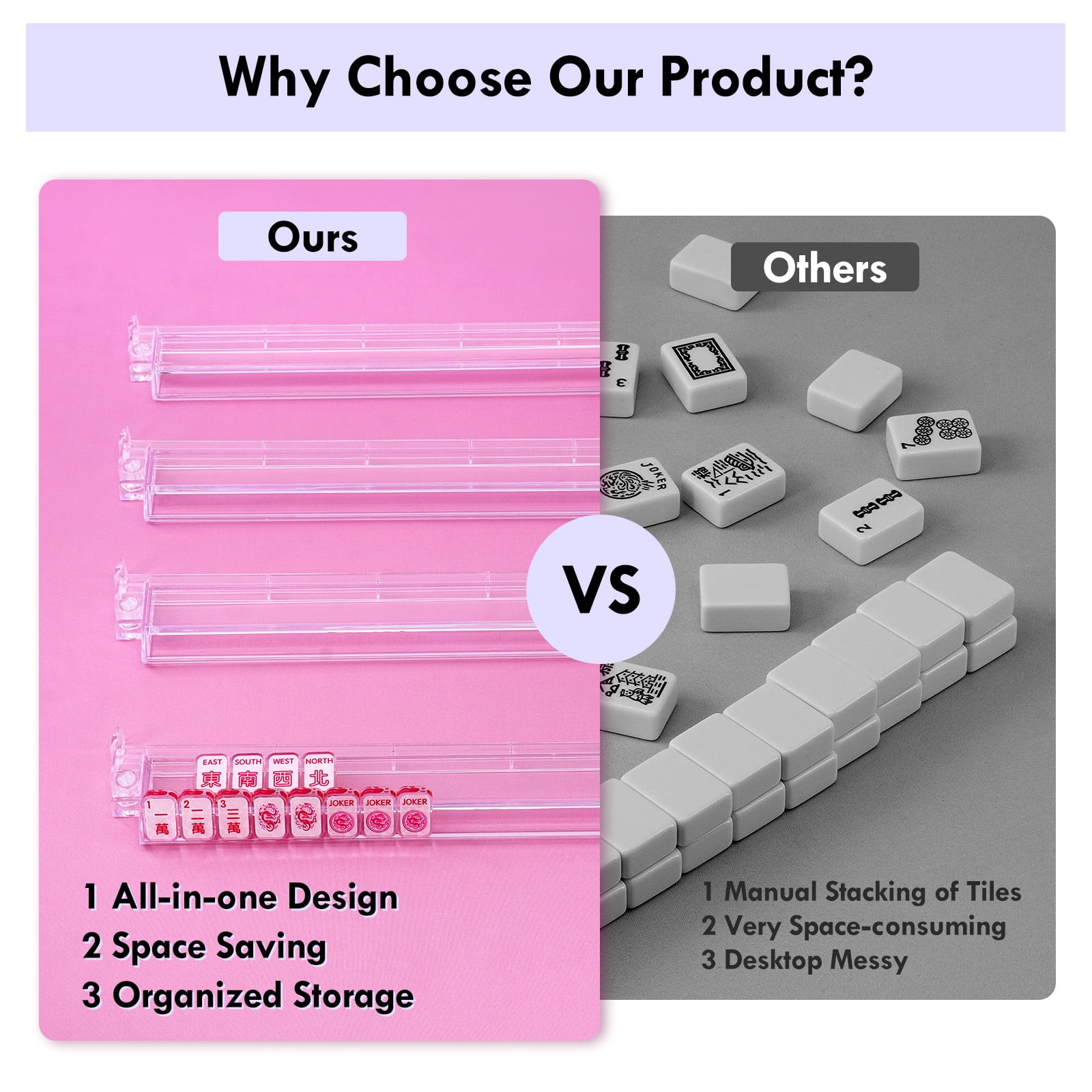 4-Pack All-in-One Acrylic Mahjong Rack & Pusher Combo for American Mahjong (Clear)