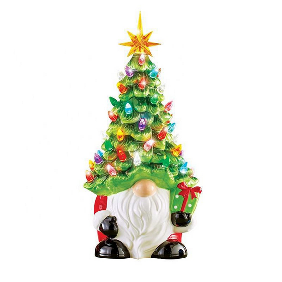 New Arrivals Christmas Decorations - 6.2Inch Lighted Up Gnomes Tree with Multicolored Lights Small Mini Holiday Decor