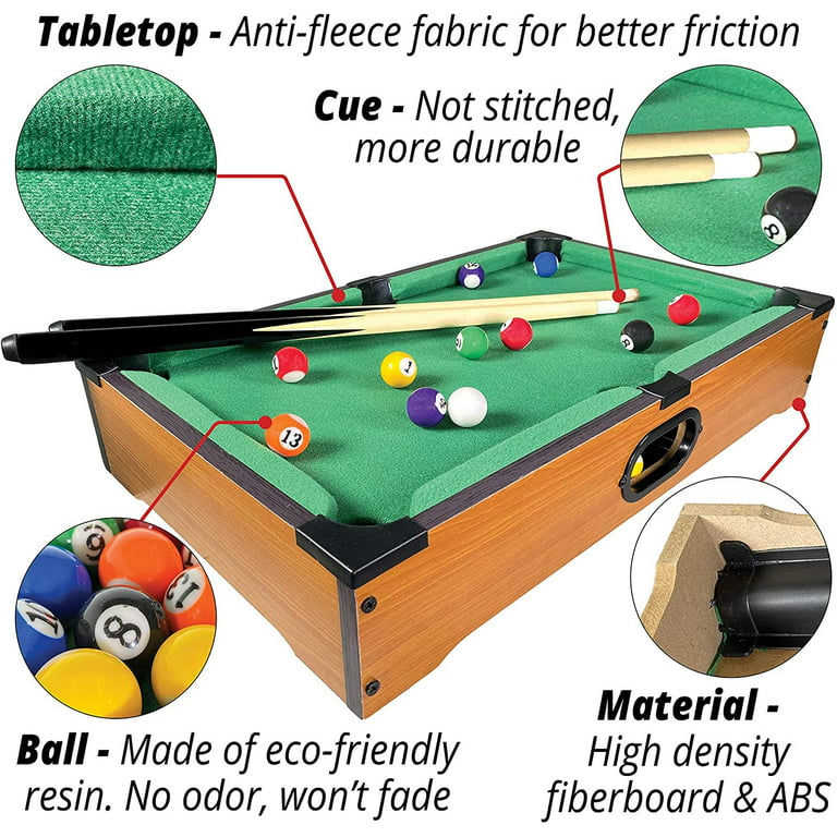 20 Mini Billard Pool Table (for Tabletop Pool Set) for Children with Balls  & Sticks by Mammoth