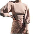 thumbnail image 1 of WEAIXIMIUNG Mode Femmes Décontracté Uni Col Haut Long Chandail à Manches Lanterne Blouse Tops, 1 of 8