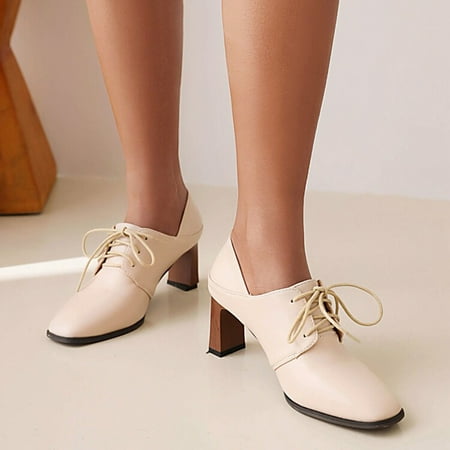 

Cathalem Dress Heels Ladies British Fashion Solid Color Lace Up Square Head Thick High Heeled Casual Taupe Dress for Women Pink 7