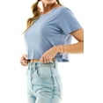 thumbnail image 3 of Women's Boxy Crop Top Round Neck Short Sleeve Casual 100% Cotton Cropped Tee T-Shirt, Steel, 2XL, 3 of 7