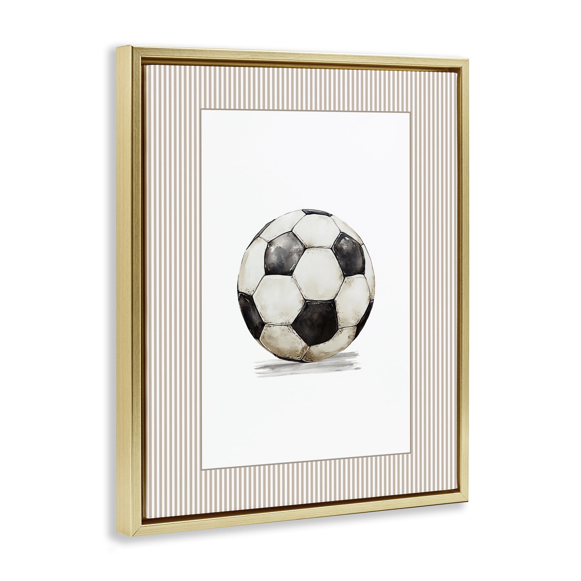 Stupell Industries Vintage Sports Soccer Ball Gold Framed Floater Canvas Wall Art, design by Christine Simpson Art