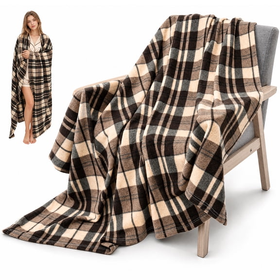 Plaid Throw Blanket 60"x80", Soft Brown Vintage Cozy Couch Throw for Sofa Bed Ends and Bay Windows