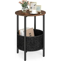 CRXX Round End Table, Small Side Table with Removable Fabric Basket, Modern Bedside Table with Metal Frame, Sofa Couch Accent Table for Small Space Living Room, Nightstand for Bedroom, Rustic Brown