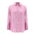 thumbnail image 4 of CIENVNSTG Cotton Linen Button Down Shirt for Women Henley Long Sleeve Blouses Lightweight Spring Summer Loose Solid Casual Work Tops Pink 2XL, 4 of 5