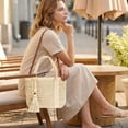 thumbnail image 3 of Spencer Women's Straw Handbags, Woven Crossbody Bag Beach Purse with Tassel, Canvas Lined Tote Bag, White, 3 of 11