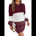 thumbnail image 3 of Vestido Elegante de Punto con Mangas Farol y Patchwork para Mujer, Otoño-Invierno Rojo Vino S, 3 of 9