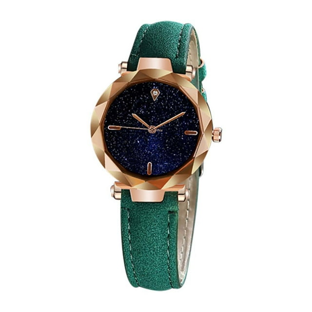Simple And Stylish Luxurious Starry Dial Convex Mirror Leather Strap Watch