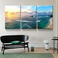 thumbnail image 3 of 3 Panels Beach Pictures Wall Art Blue Sea White Beach at Sunrise Pictures Print on Canvas Beach Wall Decor Beach Paintings for Home Decor Stretched and d Easy to Hang - 16"x24"x3 Panels, 3 of 7