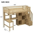 thumbnail image 2 of Harper & Bright Designs Twin Size Loft Bed with Desk & Storage Stairs, Wood Loft Bed Frame with LED Lights, Storage Shelves and Cabinets, Walnut, 2 of 17