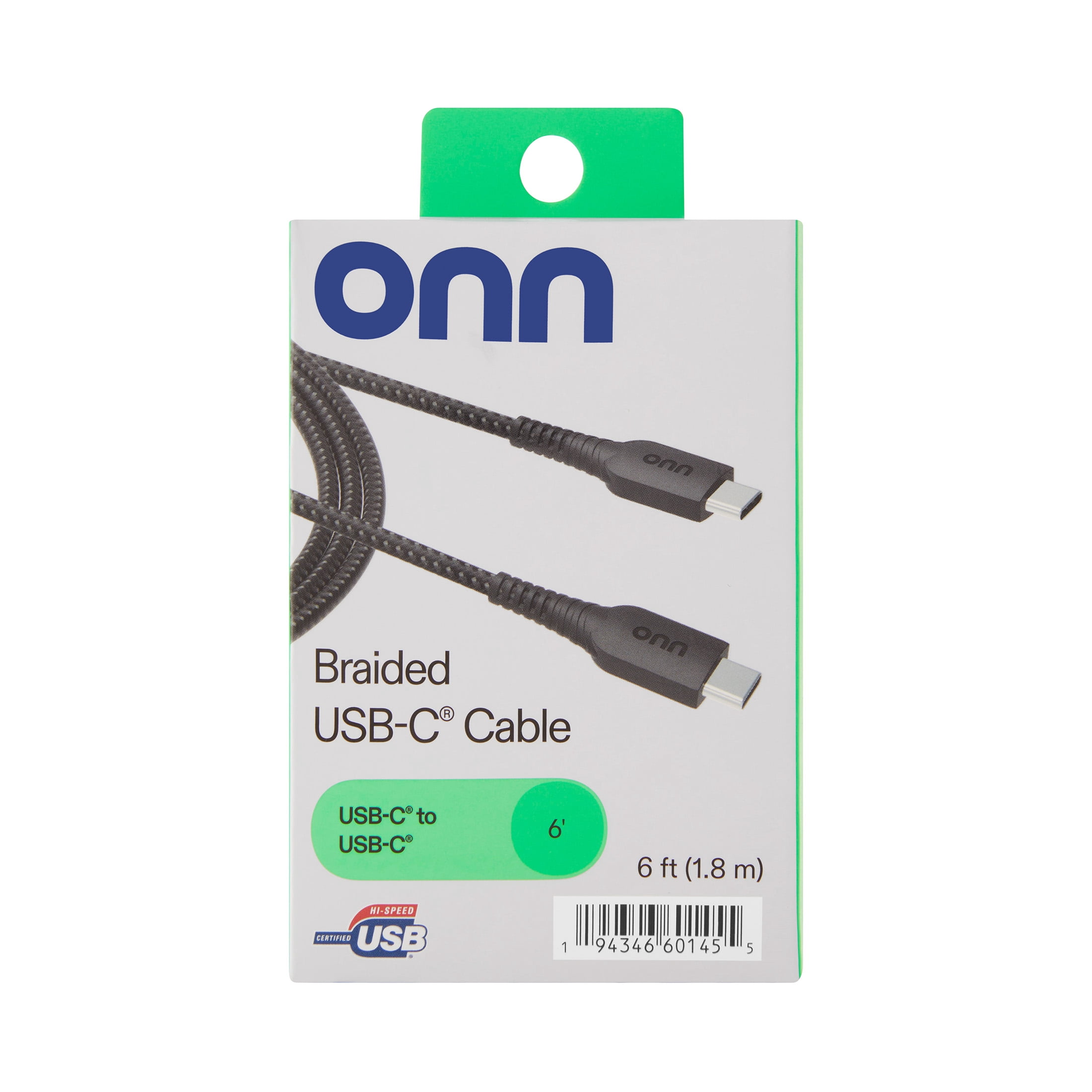 (2 pack) onn 6ft USB-C to USB-C Braided Charging Cable, USB-IF Certified, Black - Compatible with iPhone, Samsung, Pixel, iPad Pro