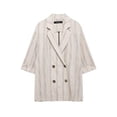 thumbnail image 3 of Conjunto de 2 piezas de verano para mujer HH TRAF, pantalones de mujer con cintura elástica y bolsillos laterales, blazer de rayas de mezcla de lino, 3 of 5