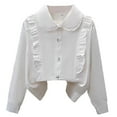 thumbnail image 2 of Fozruso Kids Girls Long Sleeve Party Blouses Kids Elegant Ruffled Button Down Shirts School Tops Cute Tops,Sizes 5-6 Years Beige, 2 of 4