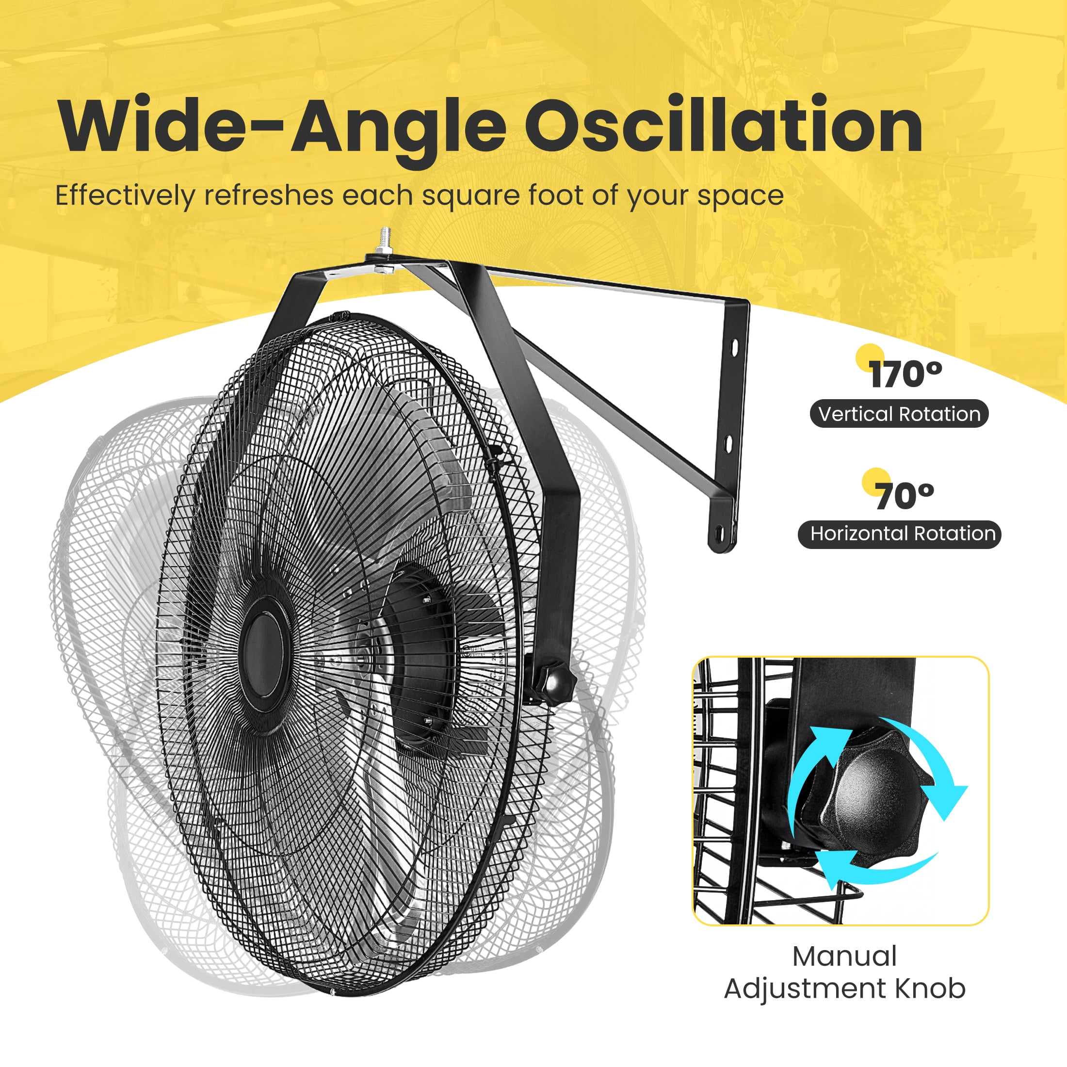 EDX 18" Industrial Wall Mount Fan, 3 Speed High Velocity Metal Fan, 2600CFM, Oscillating, Aluminum Blades, Quiet 65dB, Heavy Duty Wall Fan for Garage, Workshop, Patio, Warehouse