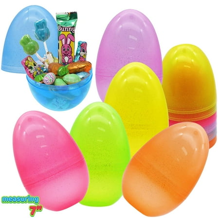JOYIN 7 Jumbo Plastic Bright Solid Easter Eggs 12Pcs Assorted Colors for Filling Treats Easter Theme Party Favor Easter Eggs Hunt Classroom Prize Supplies Toylid Colors Giant Easter Eggs