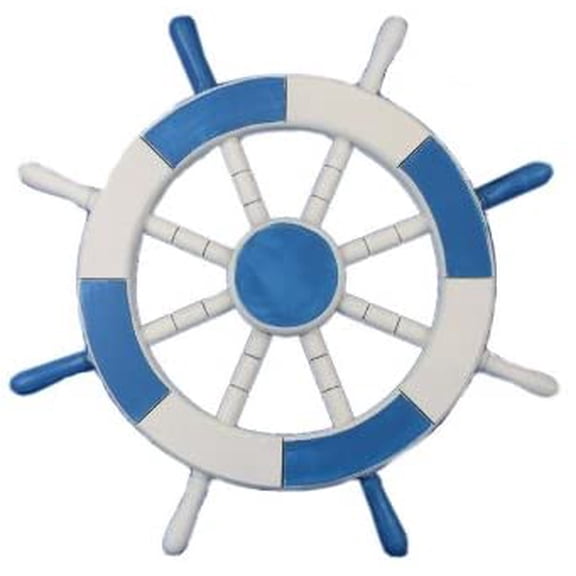 Wooden Ship Wheel (Blue & White Painted) - (12 Inches, Ocean Blue)