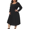 thumbnail image 2 of DARING DIVA Women's Plus Size Knit Long Sleeve A Line Midi Pockets Dress 4X Black, 2 of 6