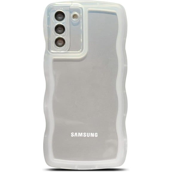 Compatible with Samsung Galaxy S21 Plus Case 6.7",Cute Curly Wave Matte Frame Edge Soft Shockproof Protective Aesthetic Clear Phone Cover for Women (White)