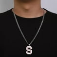 thumbnail image 5 of Baseball Initial A-Z Letter Pendant Necklace Cuban Chain Stainless Steel Jewelry, 5 of 7