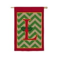 thumbnail image 1 of Chevron Stripe Burlap Holly Monogram L House Flag, 1 of 7