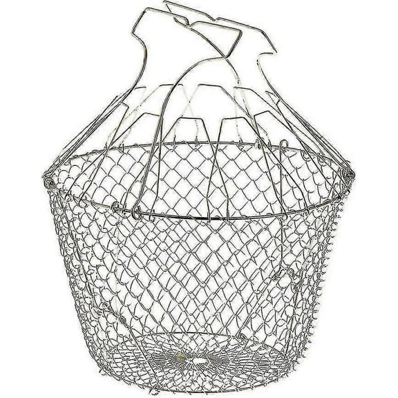 Folding Salad Basket With Stiffeners - Stainless Steel - Easy Storage - Gentle Spin - 22.5 cm